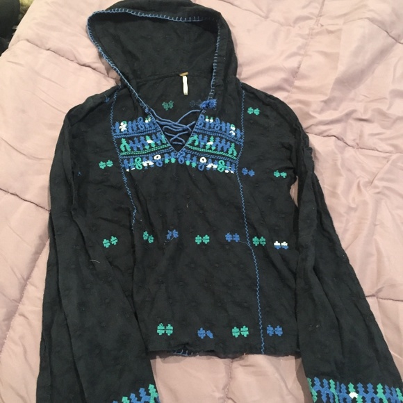 Free People Black and Blue Embroidered Hoodie - Picture 3 of 6
